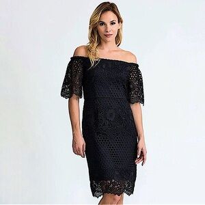 NWT Joseph Ribkoff Midnight Blue Lace Scalloped Hem Dress Size 8 Wedding Guest